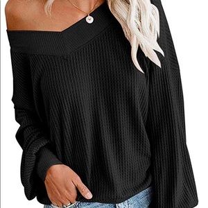 NWOT Off Shoulder Waffle Knit Long sleeve